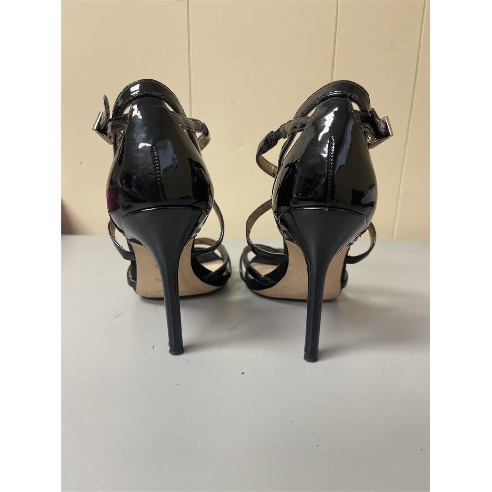 sam edelman 6.5 Black 3.5" heels Strappy Classy Gold Trim Open Toe - Picture 3 of 6